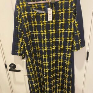 Chic Plaid Midi Dress in Navy and Yellow